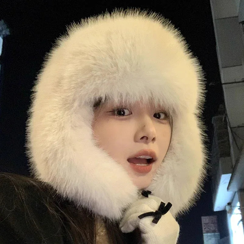 Unisex Faux Fur Bomber Hat – Warm Windproof Earflap Cap for Winter & Skiing - Unisex