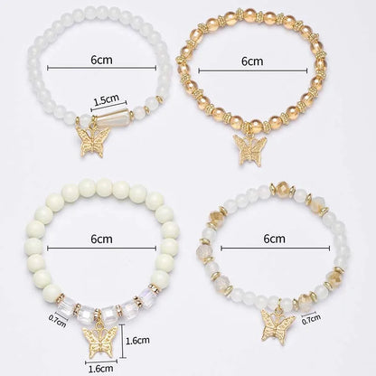 Butterfly Beaded Bracelet Set (4 Pcs)