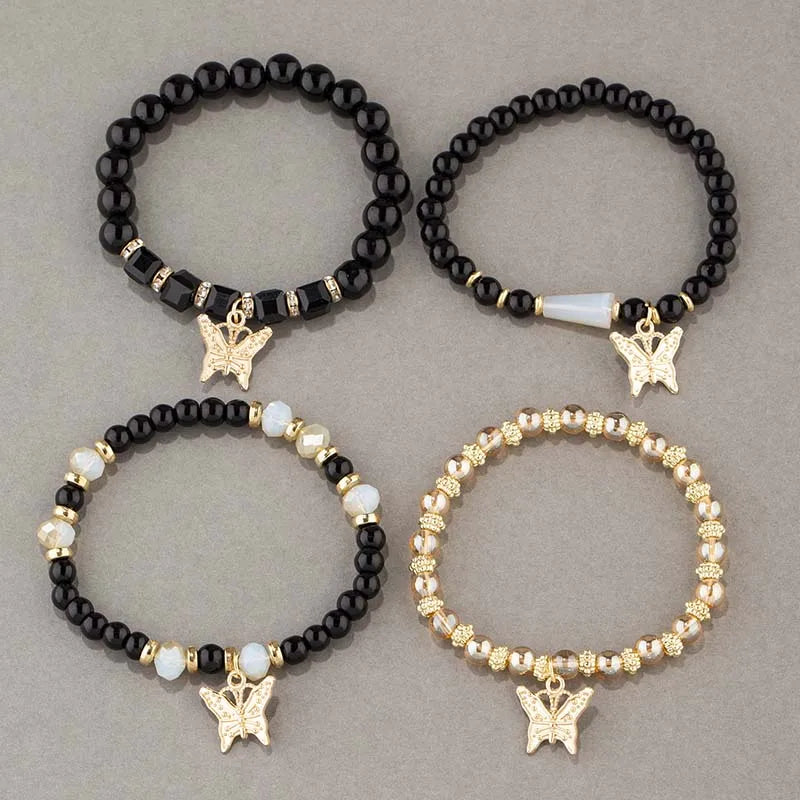 Butterfly Beaded Bracelet Set (4 Pcs)