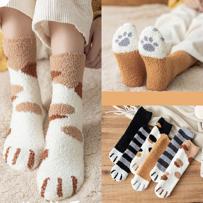 Women's Kawaii Novelty Socks – Cute 3D Dog & Cat Paw Print Fleece Socks