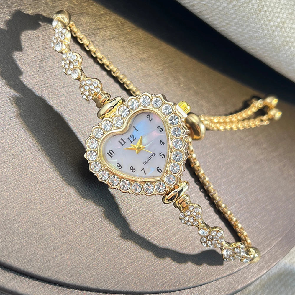 Women's Heart-Shaped Ribbon Strap Diamond Watch | Adjustable Bracelet Fashion Wristwatch