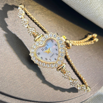 Women's Heart-Shaped Ribbon Strap Diamond Watch | Adjustable Bracelet Fashion Wristwatch