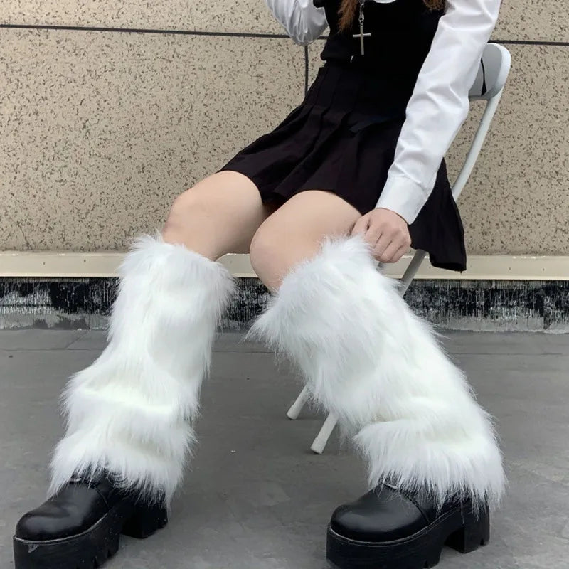 Women's Faux Fur Knit Leg Warmers – Cozy Lolita Style