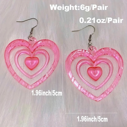 Y2K Heart Drop Earrings in Acrylic and Silver