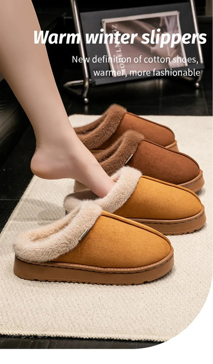 Fluffy Faux Suede Indoor Slippers – Thick EVA Sole Anti-Slip Unisex House Shoes Men and Women