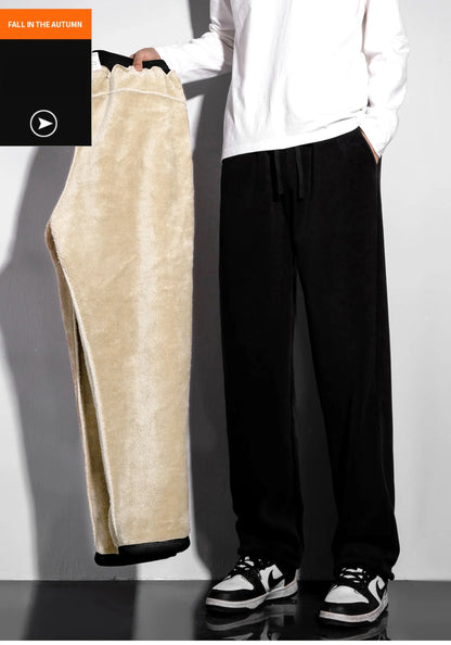 YJKVUR Unisex Winter Oversize Fleece Lined Sweatpants Drawstring Casual Gym
