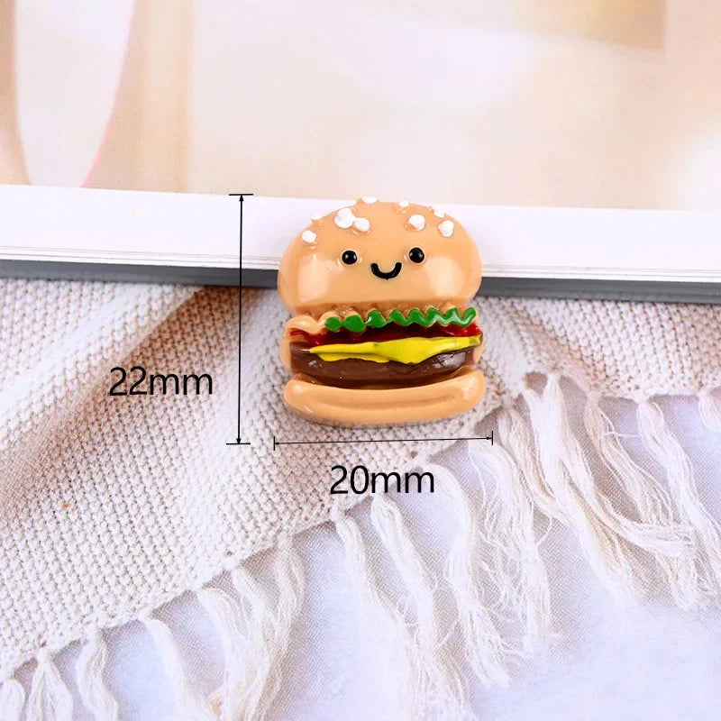 Hand-Painted Mini Pizza & Hamburger Resin Appliques | 10pcs Flat Back Miniature Food Decorations for DIY Crafts