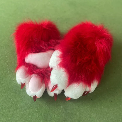Fursuit Paw Gloves Faux Fur Animal Claw Mittens for Cosplay and Halloween