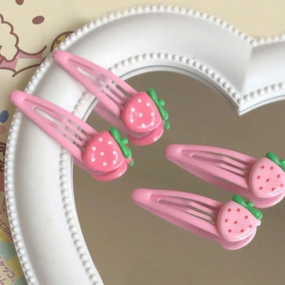 4-Pack Pink Strawberry Hair Clips – Cute Everyday Bang & Side Hair Pins