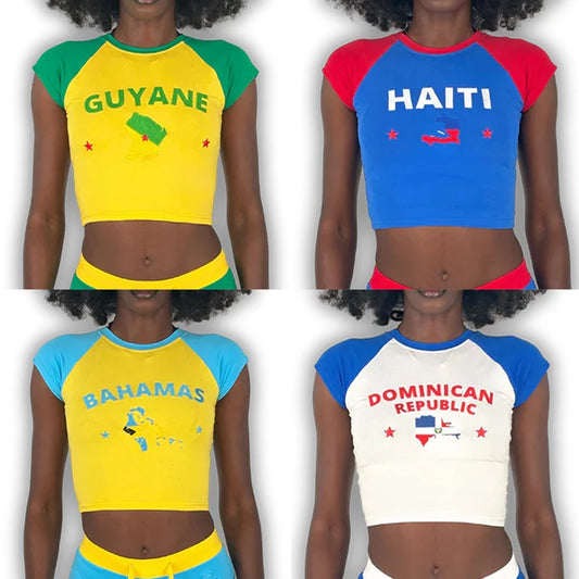 Caribbean Islands Embroidered Graphic Crop Top for Women