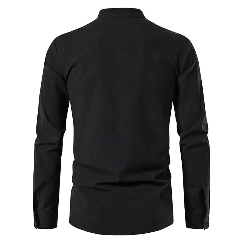 King Billion Men's Cotton Linen Shirt – Casual Long Sleeve V-Neck | S–XXXL