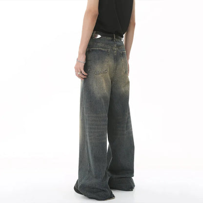 IEFB Summer Men's Denim Pants Old Blue Washed Male Jeans Straight Casual Menwear Loose Wide Leg Trousers New Fashion 9C354