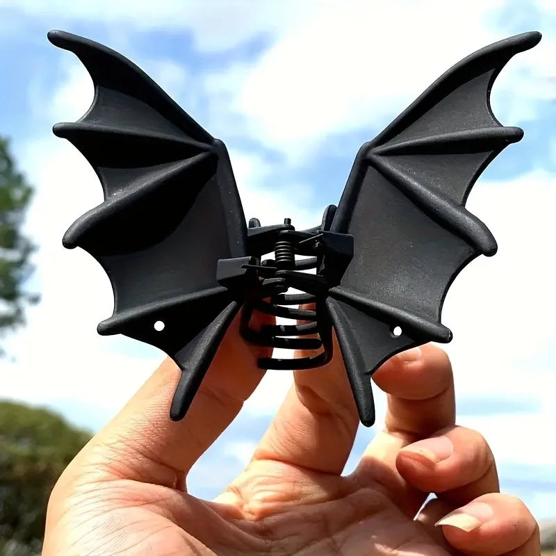 Gothic Bat Hair Clip | Matte Black Punk Animal Print Hairpin for Women & Halloween Party