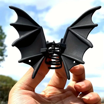 Gothic Bat Hair Clip | Matte Black Punk Animal Print Hairpin for Women & Halloween Party