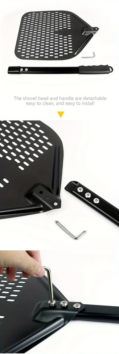 Perforated Aluminum Pizza Peel | 30x35cm Rectangular Transfer Paddle for Professional Pizza Making