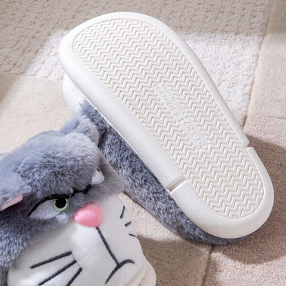 Cartoon Embroidered Plush Slippers – Women's Cozy Indoor House Shoes