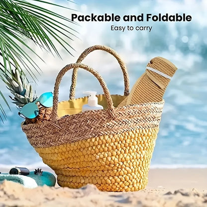 Women's Foldable Wide Brim Straw Beach Hat – UV Protection Sun Cap