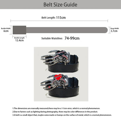 Men's Gothic Punk Skull Embossed Leather Belt Skeleton Reaper and Snake Designs