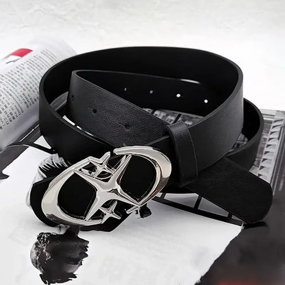 Oval Cross Metal Buckle Belt – Minimalist Unisex PU Belt for Men & Women