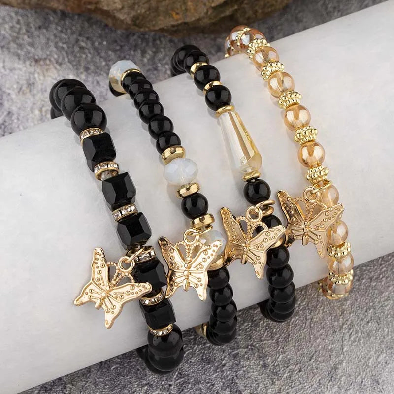 Butterfly Beaded Bracelet Set (4 Pcs)