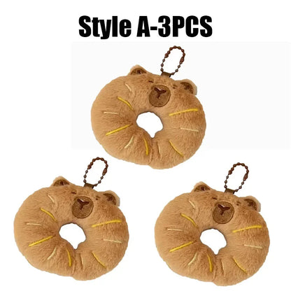 Cartoon Capybara & Croissant Plush Keychain | Soft Bread Food Stuffed Hanging Accessory
