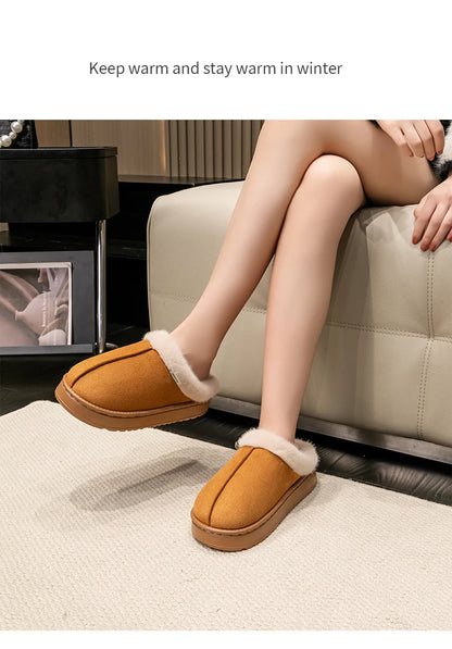 Fluffy Faux Suede Indoor Slippers – Thick EVA Sole Anti-Slip Unisex House Shoes Men and Women