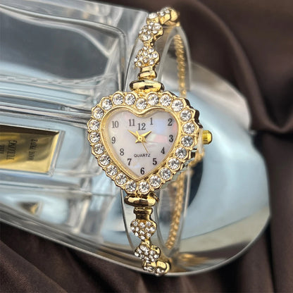 Women's Heart-Shaped Ribbon Strap Diamond Watch | Adjustable Bracelet Fashion Wristwatch