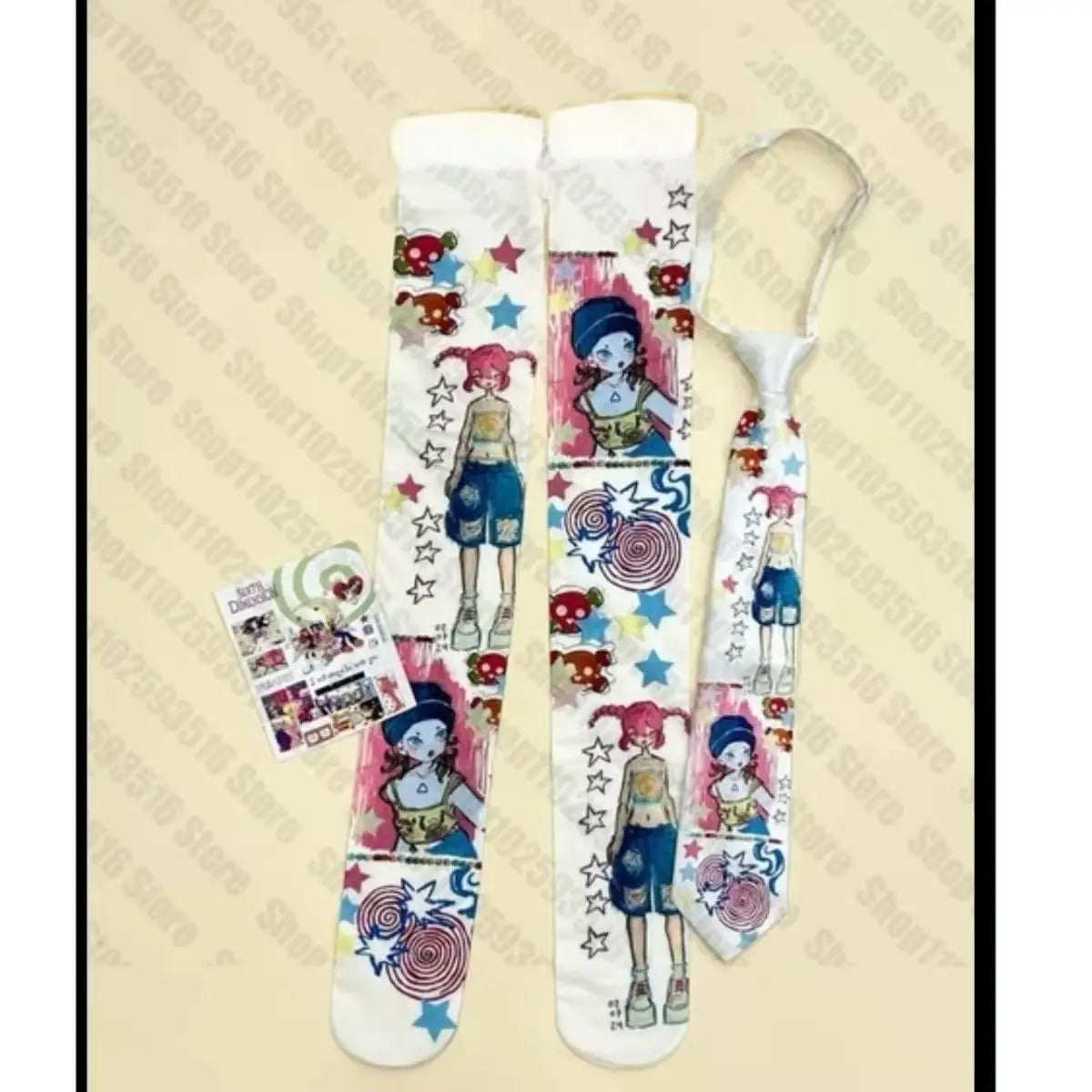 Y2K Thigh High Stockings – Graffiti Punk Print Over-Knee Socks for Cosplay & Harajuku Style