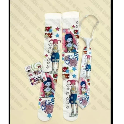 Y2K Thigh High Stockings – Graffiti Punk Print Over-Knee Socks for Cosplay & Harajuku Style