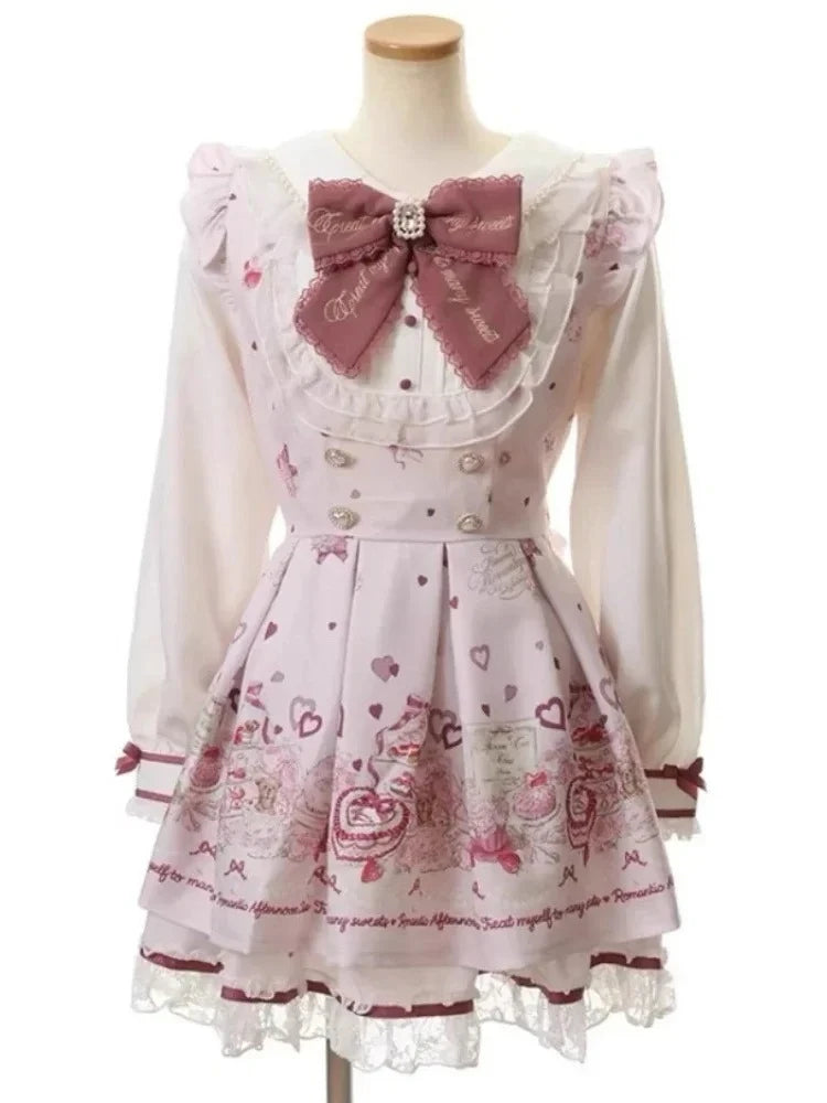 Gothic Lolita Bow Dress and Shorts Set with Sailor Collar