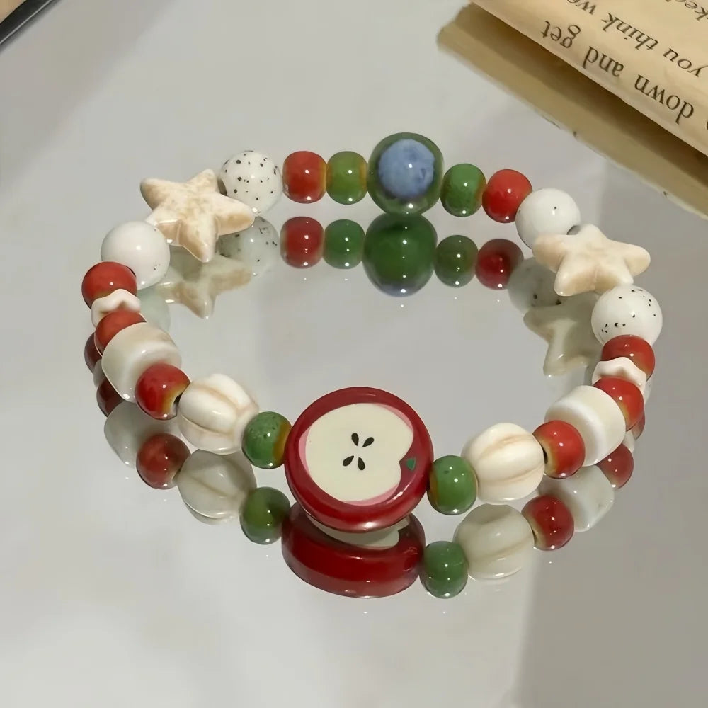 Women's Retro Apple Ceramic Bead Bracelet | Cute Color Mixed Star Fashion Jewelry