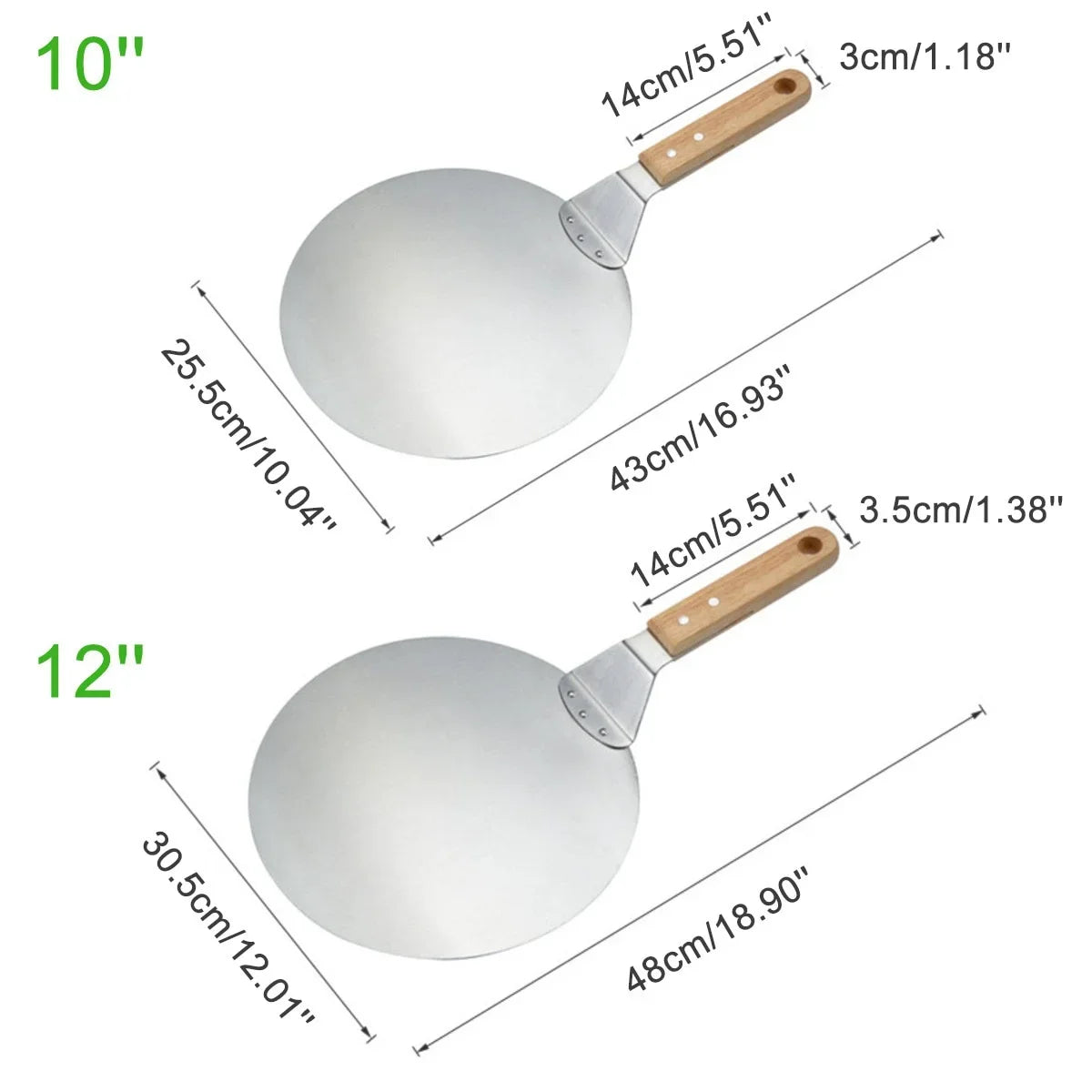 Stainless Steel Pizza Shovel with Wood Handle | 10–12 inch Anti-Scald Round Pizza Peel & Bakeware