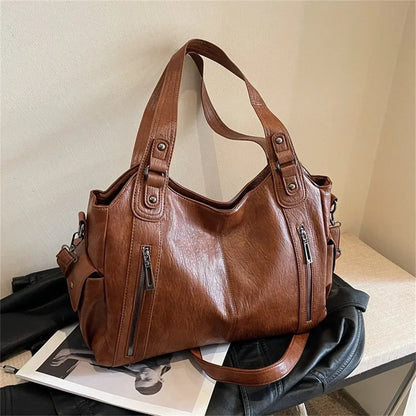 Soft Interior Compartment PU Leather Shoulder Bag For Women With Zipper Closure