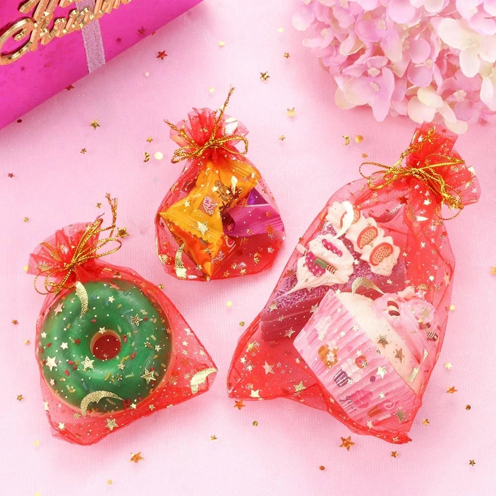 Moon & Stars Drawstring Organza Gift Bags | 50pcs Gold Star Favor Pouches for Weddings & Christmas