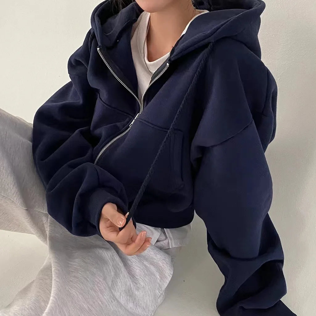 Women's Cropped Zip-Up Hoodie – Y2K Harajuku Streetwear