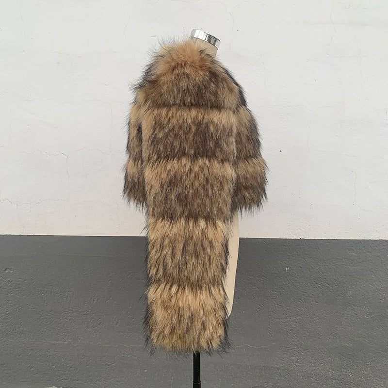Cropped Faux Raccoon Fur Jacket for Women