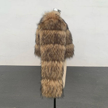Cropped Faux Raccoon Fur Jacket for Women