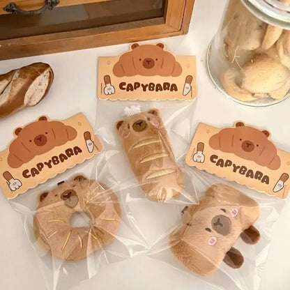Cartoon Capybara & Croissant Plush Keychain | Soft Bread Food Stuffed Hanging Accessory