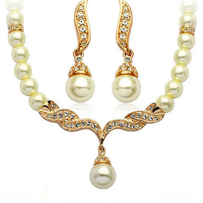 Women's 2-Piece Gold Pearl Jewelry Set | Elegant Necklace & Earrings for Wedding & Bridal
