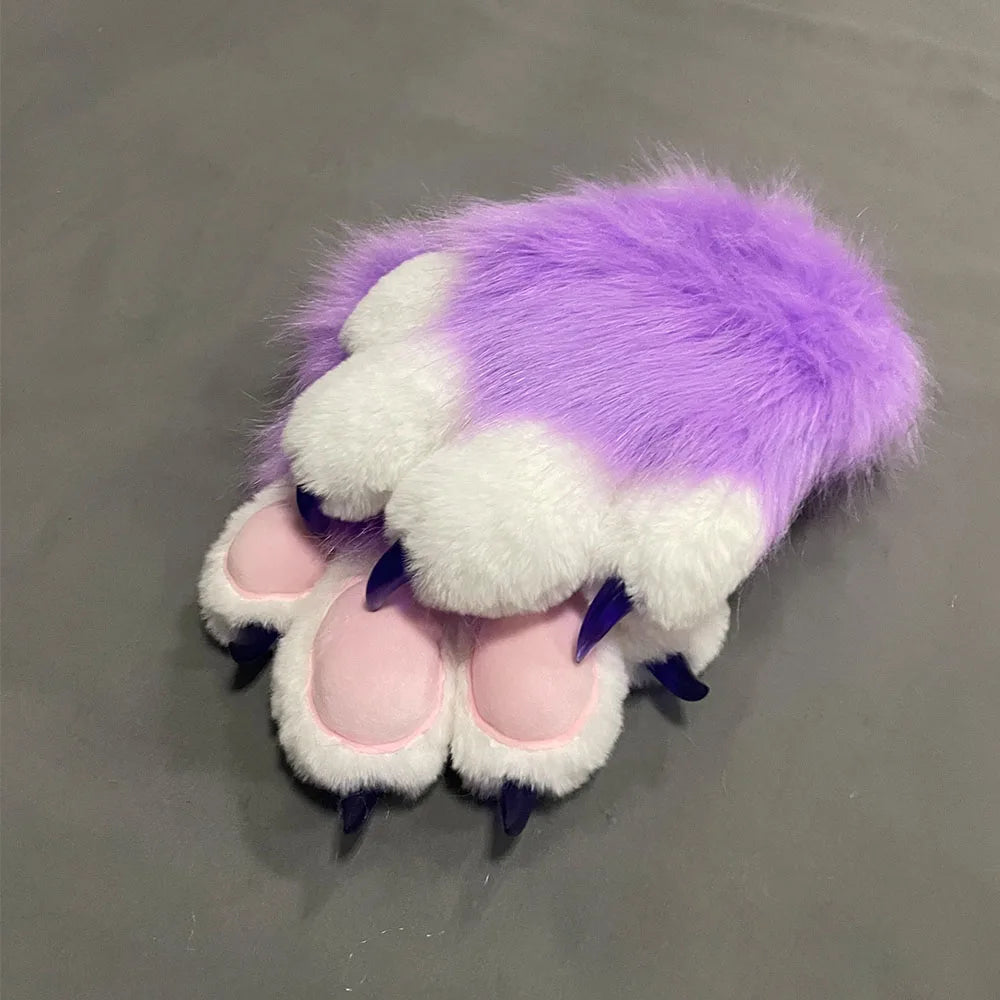 Fursuit Paw Gloves Faux Fur Animal Claw Mittens for Cosplay and Halloween