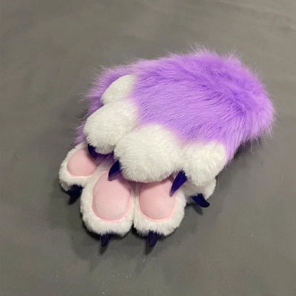 Fursuit Paw Gloves Faux Fur Animal Claw Mittens for Cosplay and Halloween
