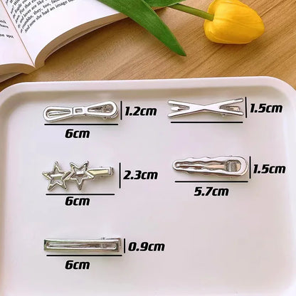 Women's & Girls' Y2K Silver Metal Star Hair Clips | 24pcs Seamless Duckbill Clip Set