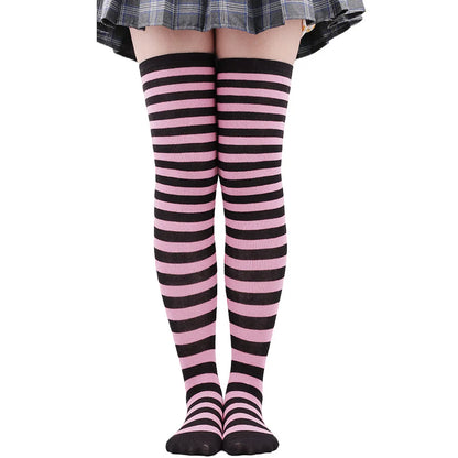 Women's Striped Thigh High Stockings | Black, White & Pink Over-Knee Lolita Harajuku Y2K Socks
