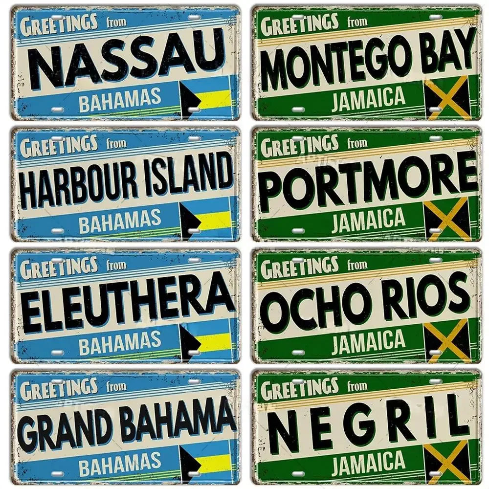 Caribbean Destination Metal Sign – Vintage Aluminum Wall Decor (30x15cm)