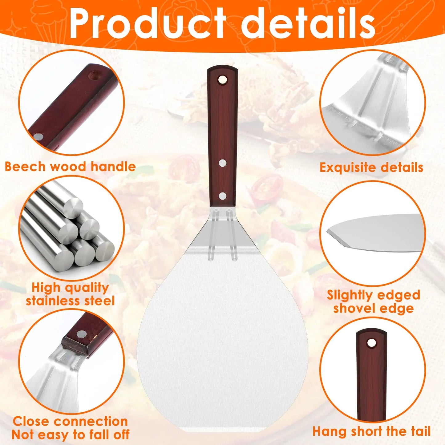 Metal Pizza Peel with Wood Handle | 6.5–12 inch Non-Stick Pizza Shovel & Cake Lifter for Home Baking