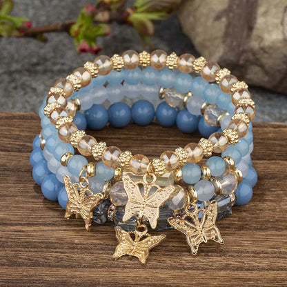 Butterfly Beaded Bracelet Set (4 Pcs)