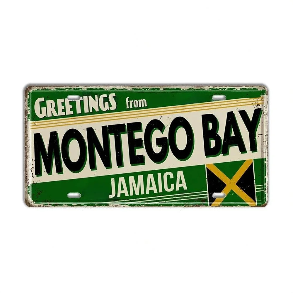 Caribbean Destination Metal Sign – Vintage Aluminum Wall Decor (30x15cm)