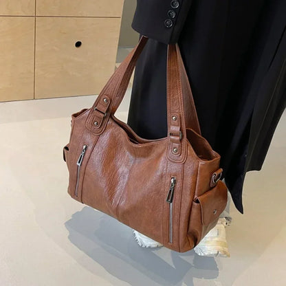 Soft Interior Compartment PU Leather Shoulder Bag For Women With Zipper Closure