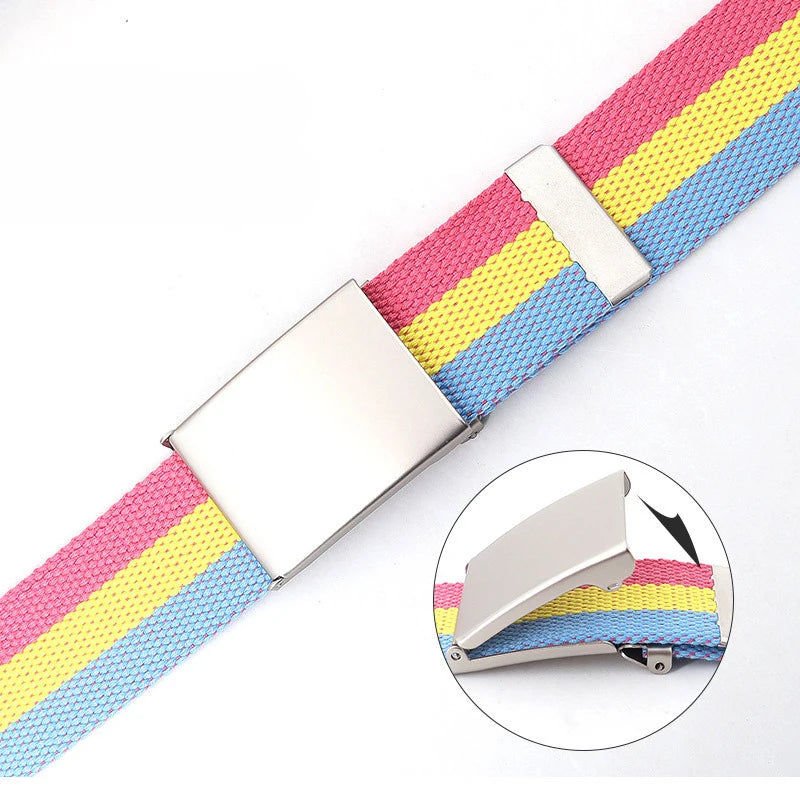 Colorful Striped Canvas Belt – Unisex Military Buckle Waistband (3.8cm x 120cm)