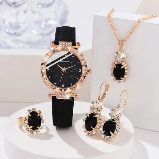 Women's Luxury Rhinestone Watch Set | 5pcs Elegant Fashion Quartz Wristwatch & Bracelet Gift